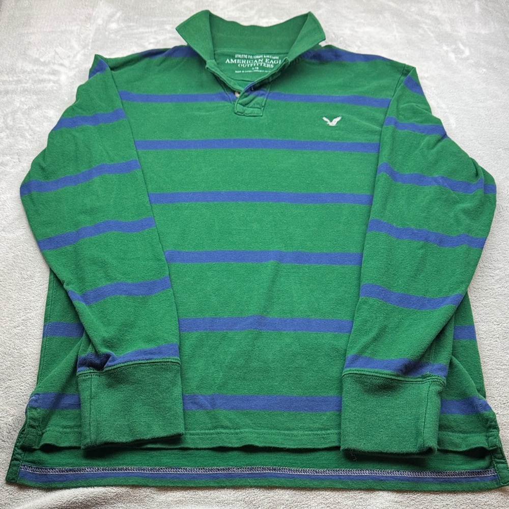 American Eagle Outfitters Green and Blue Polo Shirt L